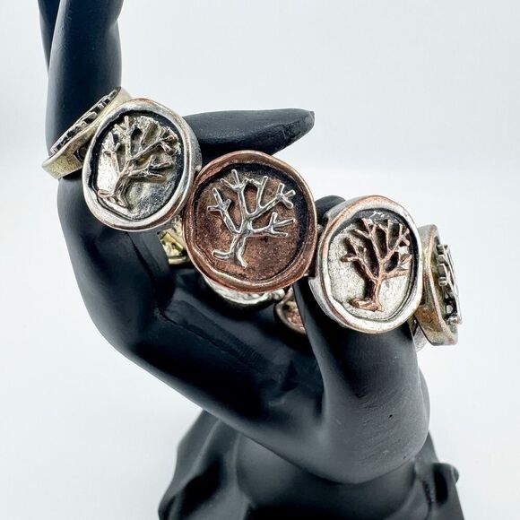Vintage Tree of Life Coins Stretch Bracelet Timeless Symbolism Retro - Picture 1 of 6